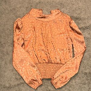 Leopard Print Satin Blouse - Orange